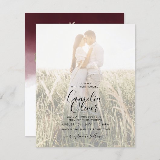Elegant Burgundy Herfst Floral Wedding Invitation (Voorkant / Achterkant)