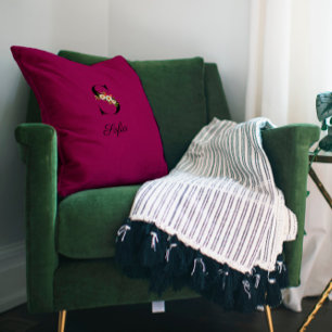 Elegant burgundy hibiscus monogram Sierkussen