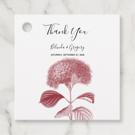 Elegant Burgundy Hydrangea Wedding Gift Bedankjes Labels (Voorkant)