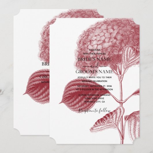 Elegant Burgundy Hydrangea Wedding Invitting Kaart (Voorkant / Achterkant)
