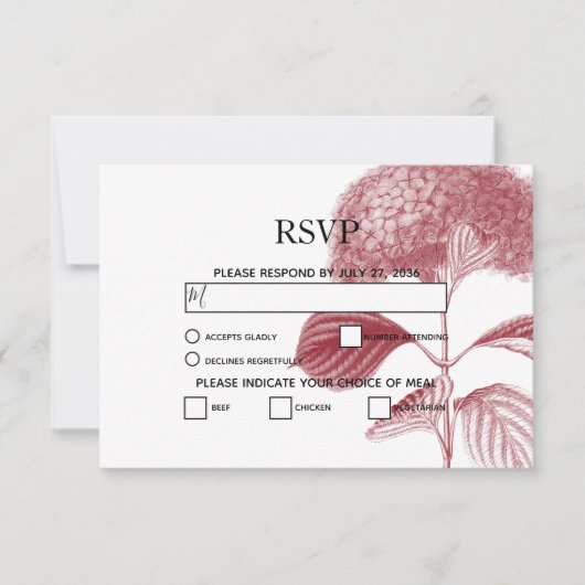 Elegant Burgundy Hydrangea Wedding RSVP Kaarten (Voorkant)