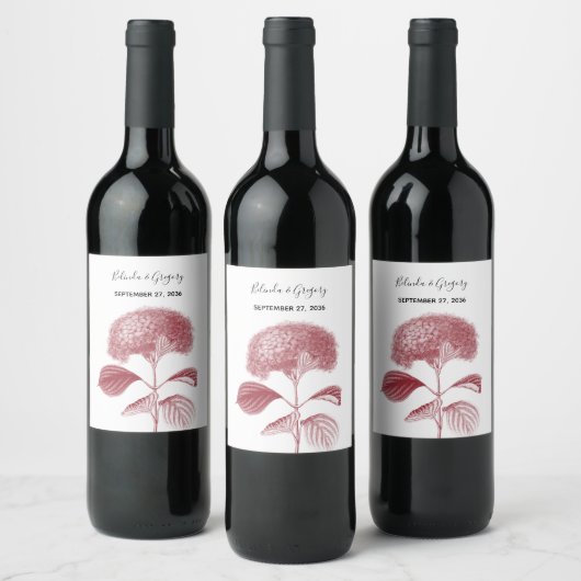 Elegant Burgundy Hydrangea Wedding Wijn Etiket (Flessen)
