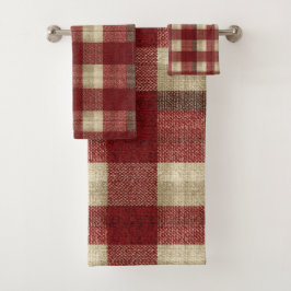 Elegant Burgundy Ivory Rust Red Plaid Pattern Bad Handdoek