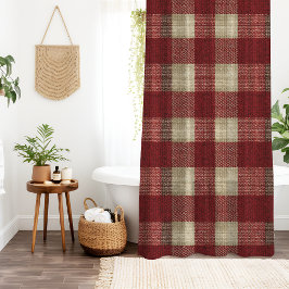Elegant Burgundy Ivory Rust Red Plaid Pattern Douchegordijn