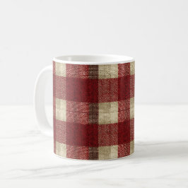 Elegant Burgundy Ivory Rust Red Plaid Pattern Koffiemok