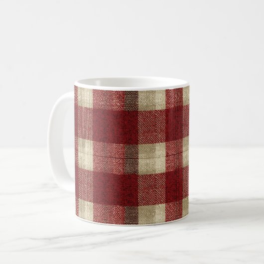 Elegant Burgundy Ivory Rust Red Plaid Pattern Koffiemok (Voorkant links)