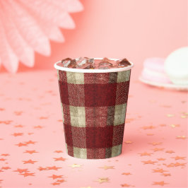 Elegant Burgundy Ivory Rust Red Plaid Pattern Papieren Bekers