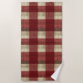 Elegant Burgundy Ivory Rust Red Plaid Pattern Strandlaken (Voorkant)