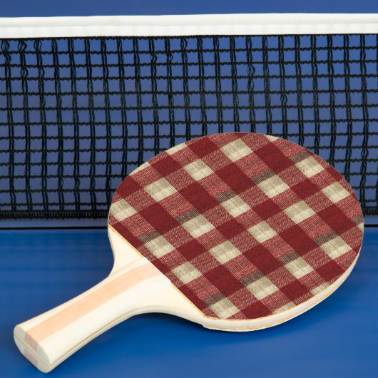 Elegant Burgundy Ivory Rust Red Plaid Pattern Tafeltennisbatje (Insitu)