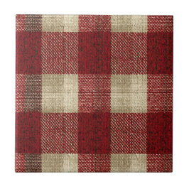 Elegant Burgundy Ivory Rust Red Plaid Pattern Tegeltje