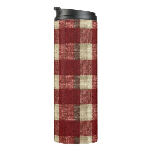 Elegant Burgundy Ivory Rust Red Plaid Pattern Thermosbeker (Geroteerd rechts)