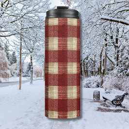 Elegant Burgundy Ivory Rust Red Plaid Pattern Thermosbeker