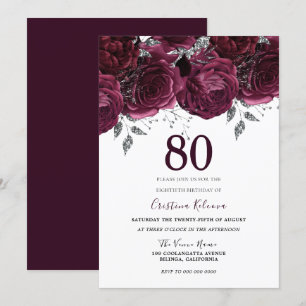 Elegant Burgundy Maroon Rozen 80e verjaardag Kaart