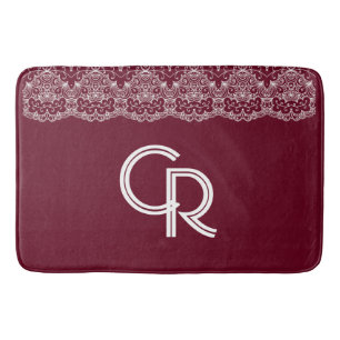 Elegant Burgundy Maroon White Lace Badmat