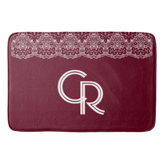 Elegant  Burgundy Maroon White Lace Badmat (Voorkant)