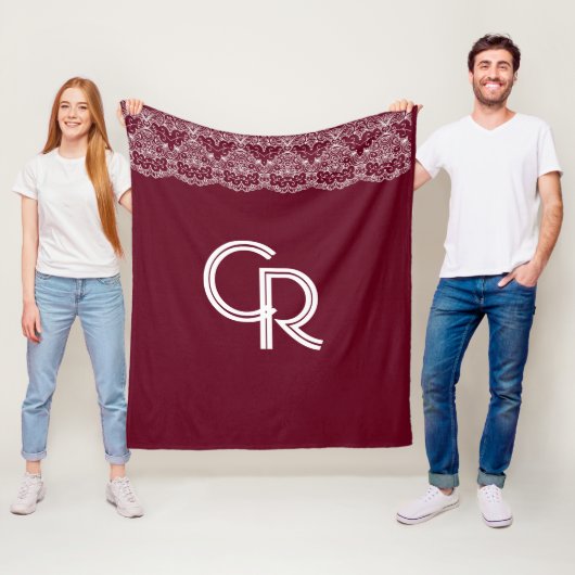 Elegant  Burgundy Maroon White Lace Fleece (In situ)