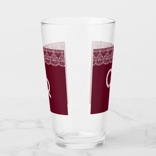 Elegant  Burgundy Maroon White Lace Glass Glas (Links)