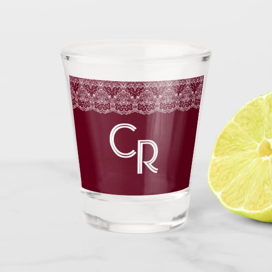 Elegant Burgundy Maroon White Lace Shot Glas (Voorkant)