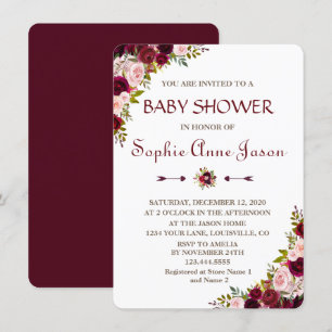 Elegant Burgundy Marsala Floral Herfst Baby shower Kaart