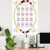 Elegant Burgundy Marsala Floral Herfst Seat Chart Poster (Thuiskantoor)