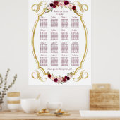 Elegant Burgundy Marsala Floral Herfst Seat Chart Poster (Keuken)