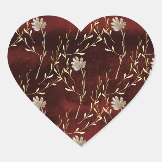Elegant Burgundy Marsala Floral Wedding Hart Sticker (Voorkant)