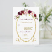 Elegant Burgundy Marsala Floral Wedding RSVP (Staand voorkant)