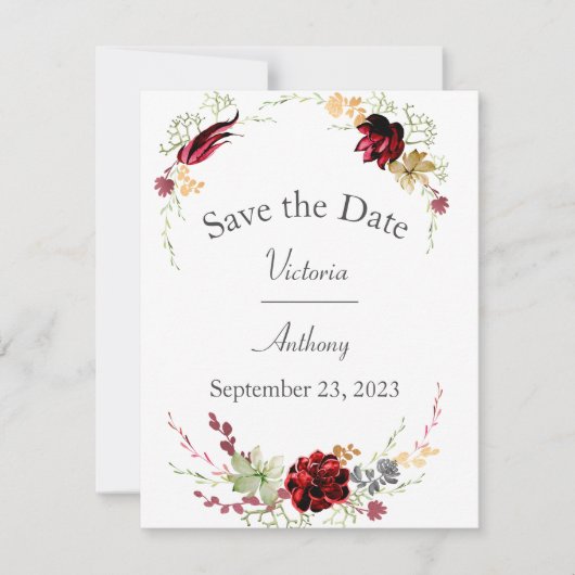 Elegant Burgundy Marsala Succulents Weduwschap Sav Save The Date (Voorkant)