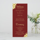 Elegant Burgundy met Gold Typography Wedding Programma (Staand voorkant)