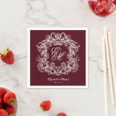 Elegant Burgundy Monogram Crest Script Wedding Servet (Insitu)