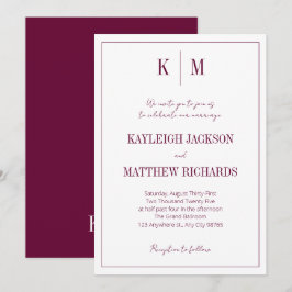 Elegant Burgundy Monogram Wedding  Kaart
