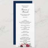 Elegant burgundy Navy Blue Floral Wedding Programm Programma (Voorkant / Achterkant)