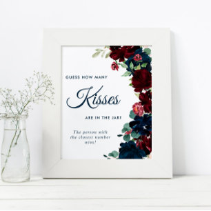 Elegant Burgundy & Navy Blue Hoeveel Kisses ondert Poster
