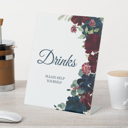 Elegant Burgundy & Navy Blue Shower Drinken Sign Reclamebord Met Voetstuk (Insitu)