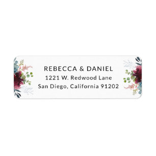 Elegant Burgundy Navy Florals Return Address Label