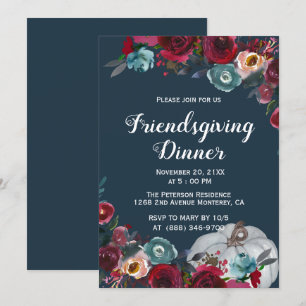Elegant Burgundy Navy Friendsgiving Kaart