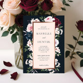 Elegant Burgundy & Navy Waterverf Floral Lijst Kaart