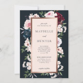 Elegant Burgundy & Navy Waterverf Floral Lijst Kaart (Voorkant)