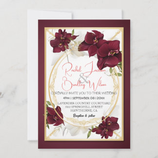Elegant Burgundy Orchid Wedding Blooms Gold Lijst Kaart