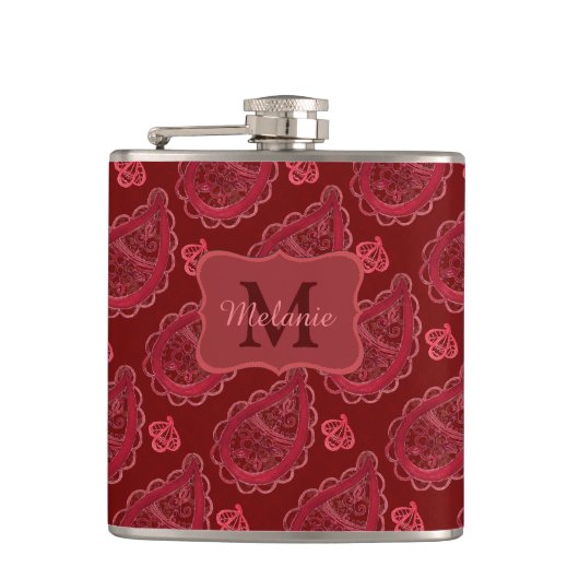 Elegant Burgundy Paisley Pattern gepersonaliseerd Heupfles (Voorkant)
