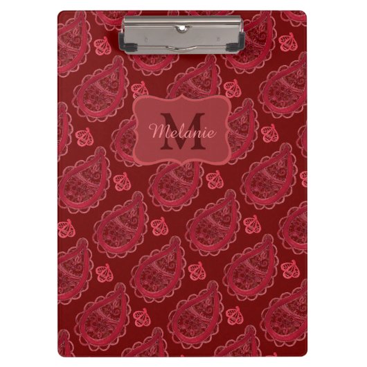Elegant Burgundy Paisley Pattern gepersonaliseerd Klembord (Voorkant)