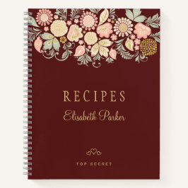 Elegant burgundy peach floral koekjesrecepten notitieboek