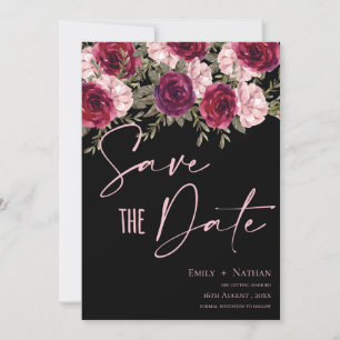 Elegant Burgundy Peach Floral Wedding Save The Date
