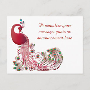 Elegant Burgundy Peacock & Feathers Gepersonalisee Aankondigingskaart