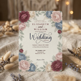 Elegant Burgundy Peonies Roses  QR Code Wedding Kaart