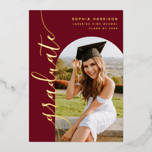 Elegant Burgundy Photo Arch Afstuderen Folie Invit Uitnodiging