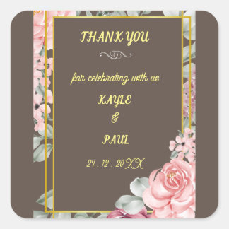 Elegant Burgundy Pink Blush Floral Wedding Vierkante Sticker