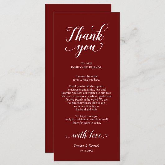 Elegant Burgundy, plaats-instelling Hartelijk dank Programma (Voorkant / Achterkant)