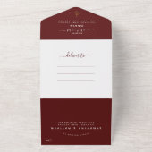 Elegant Burgundy Red Calligraphy Photo Weddenschap All In One Uitnodiging (Buitenkant)