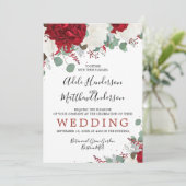 Elegant Burgundy Red Floral Wedding Kaart (Staand voorkant)